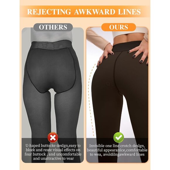 Women Brown Fleece Lined Tights Ultra Warm Fake Sheer Pantyhose Leggings - Picture 4 of 6